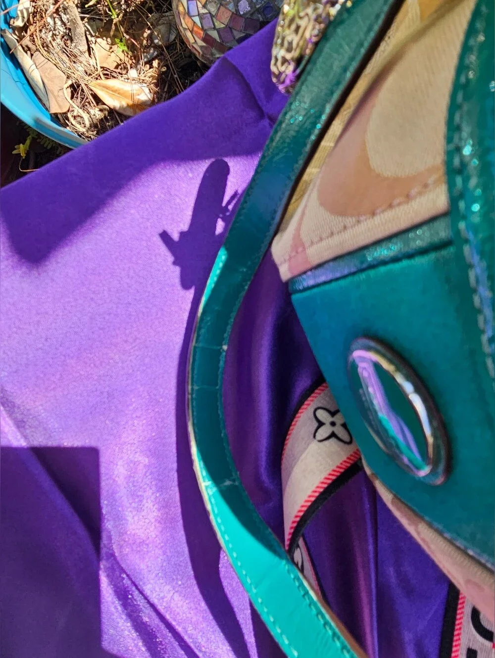 Coach Signature Sateen Teal Patent Leather Satchel Crossbody Bag